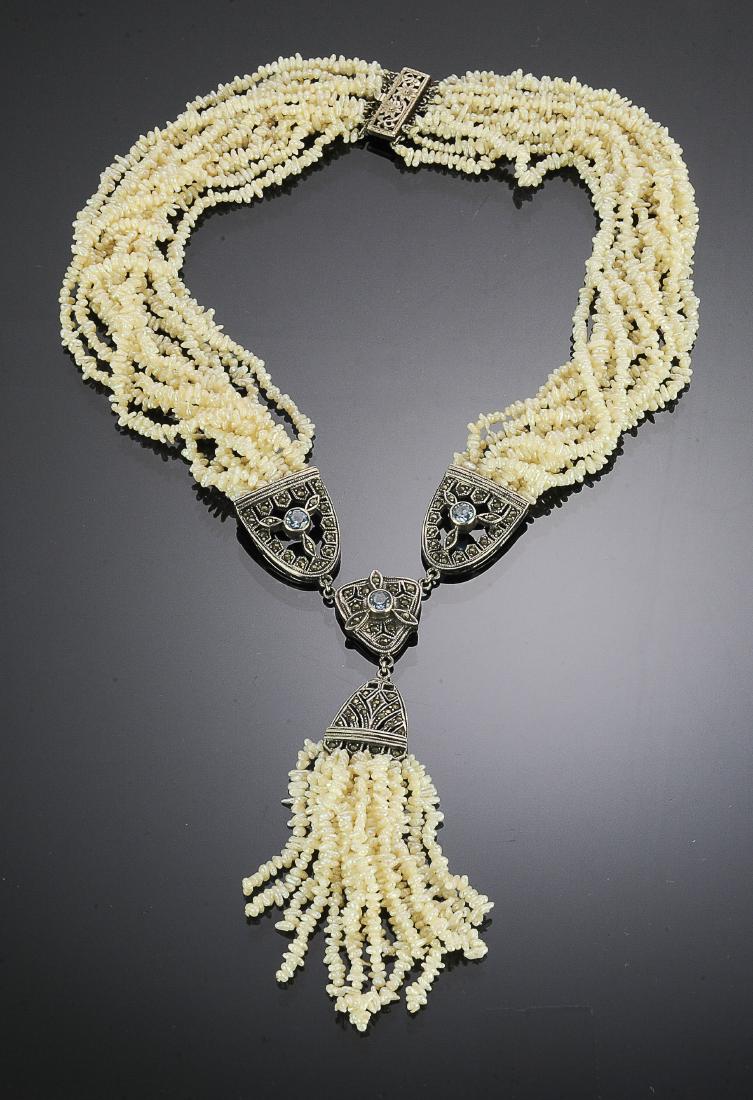 Art Deco Sterling, Pearl & Apatite Necklace (1 of 2)