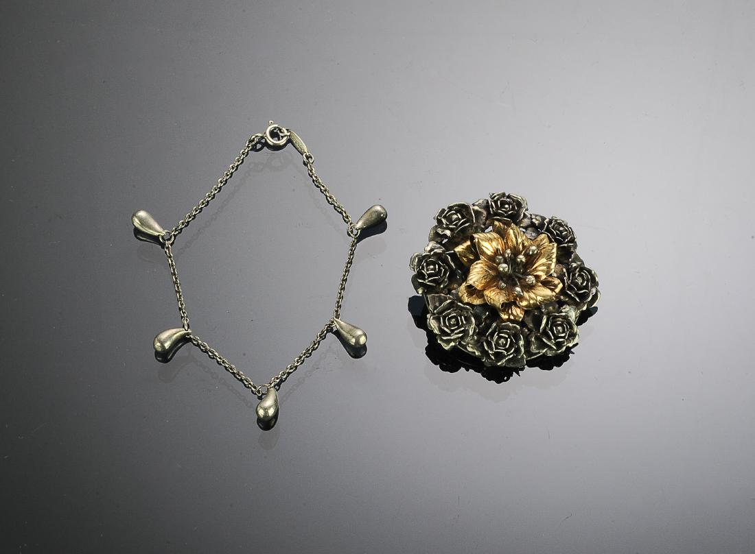 925 Tiffany Bracelet 14K GF Hobe Floral Brooch (1 of 2)