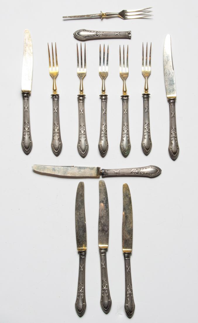 Polish Sterling Silver Fruit Knives and Forks (12): Polish Sterling Silver Fruit Knives and Forks (12): 800 coin silver handled, hollowware fruit knives (6) and forks (6) made in Warsaw, circa 1920. Handles stamped with assay mark and hallmark "WH." Pa