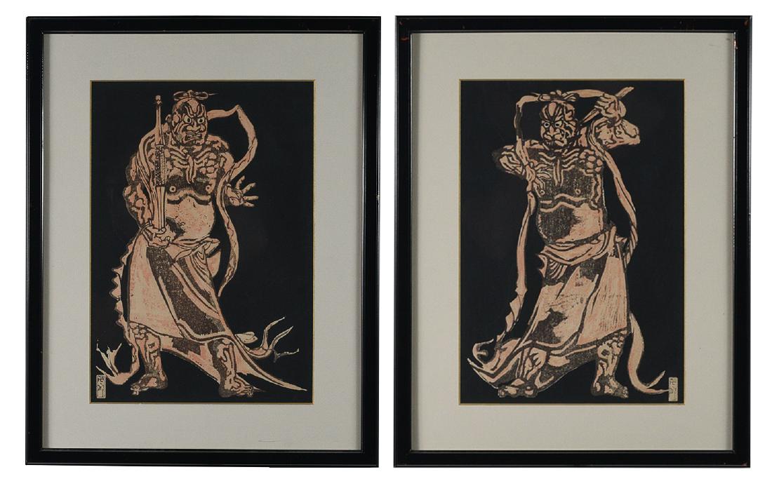 (2) Manjiro Woodblock Prints of Temple Guardians (1 of 5)