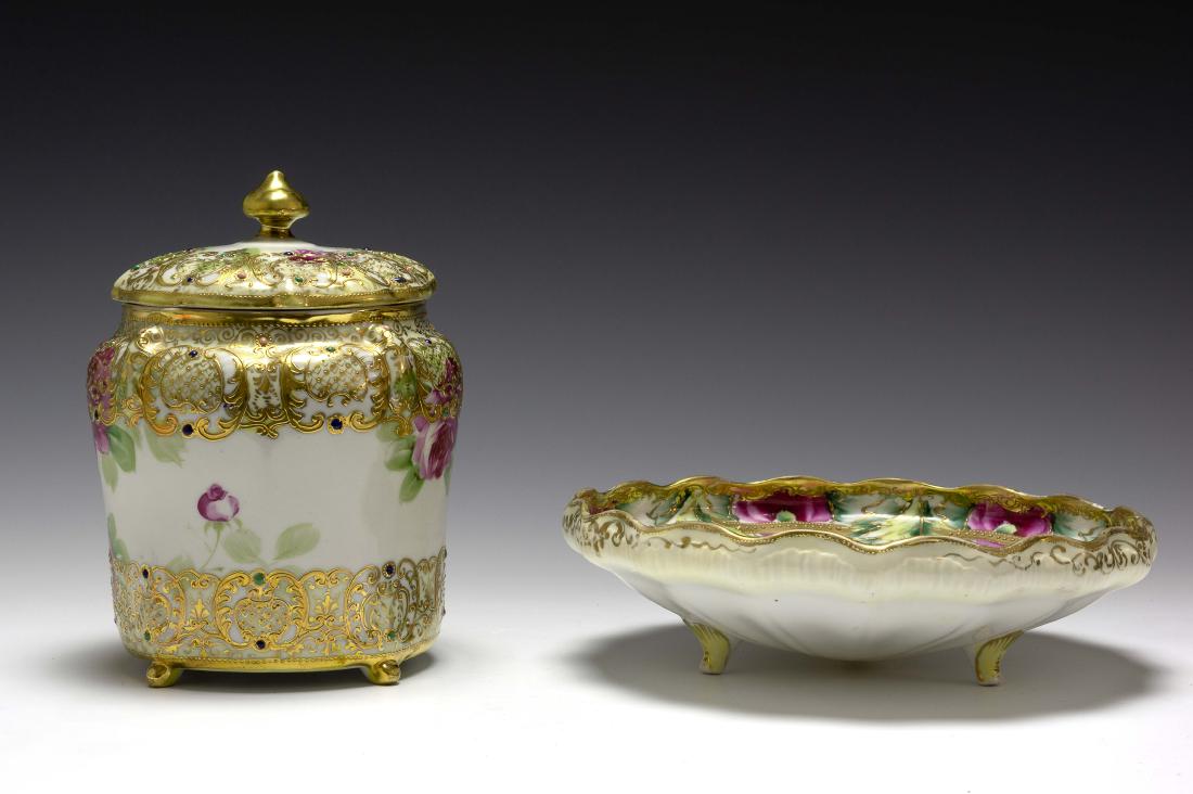 (2) Nippon Porcelain Biscuit Barrel & Rose Bowl (1 of 7)