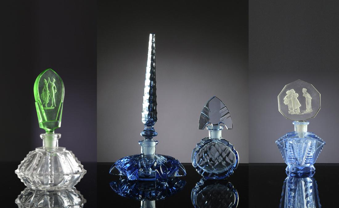 (4) Czech Blue Green Glass Perfume (1 of 13)