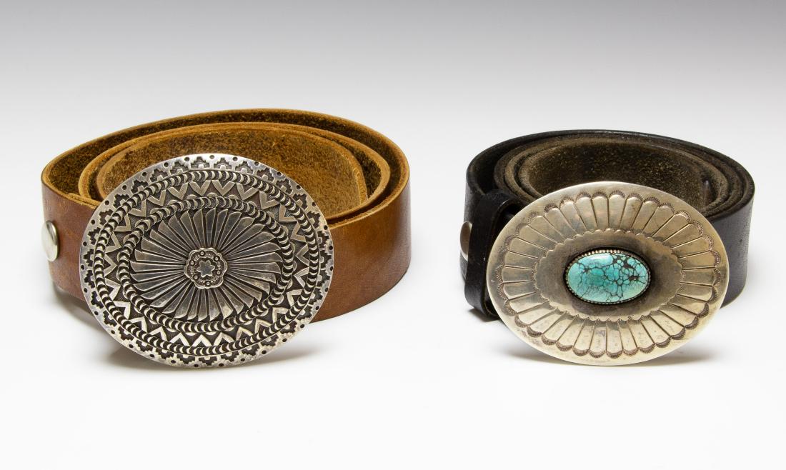 (2) Navajo Sterling Silver Belt Buckles Martinez (1 of 1)