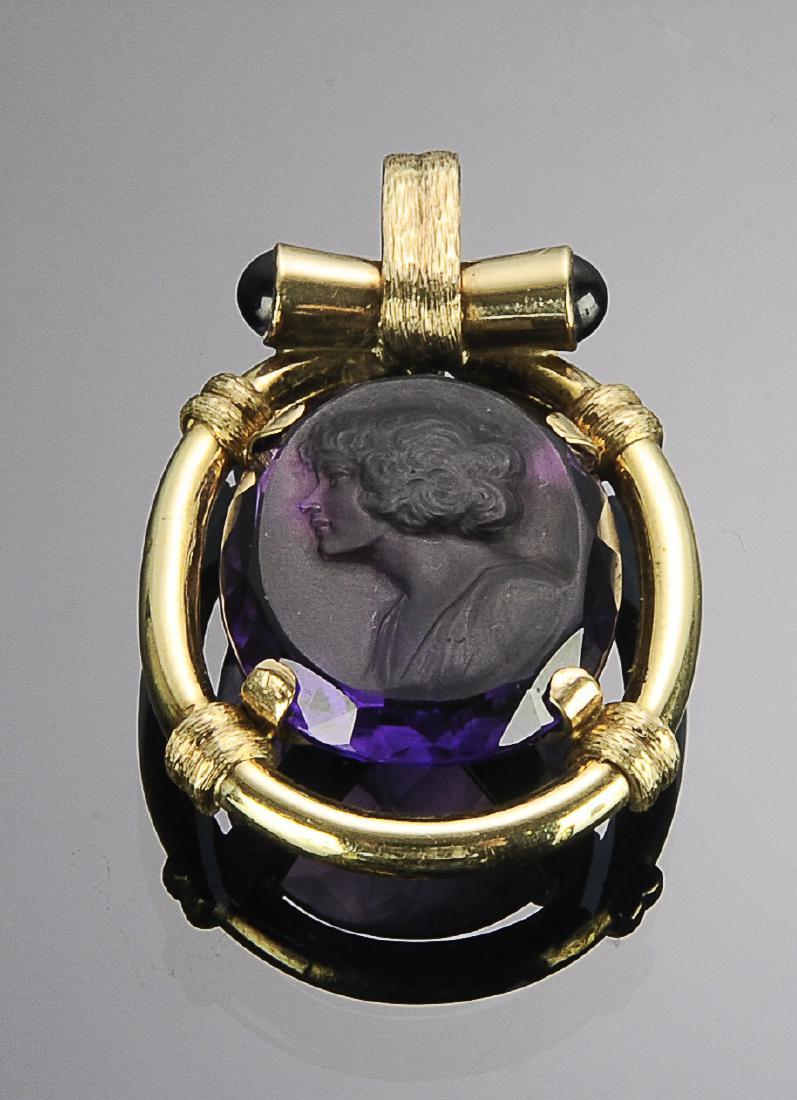 Antique Amethyst Cameo & Gold Pendant 45.75 ctw (1 of 2)