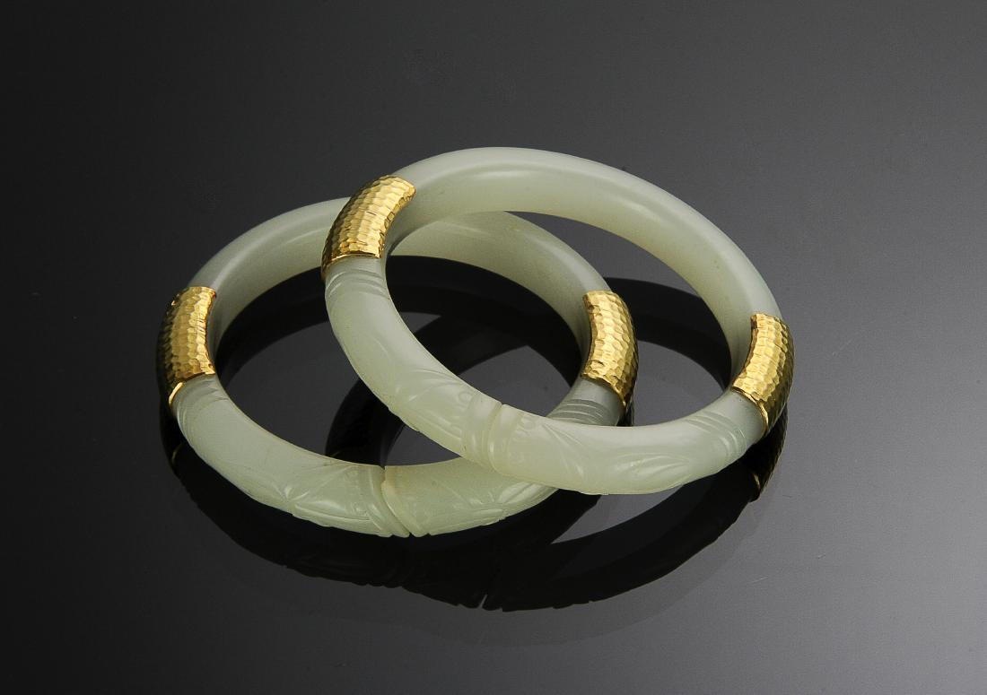 Pair of White Jade Bamboo Bracelets, 18th-19th C. (1 of 6)