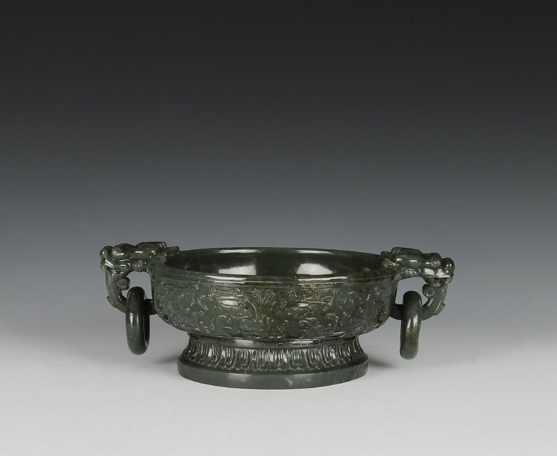 Chinese Carved Green Jade Brush Washer, 19th C. (1 of 9)