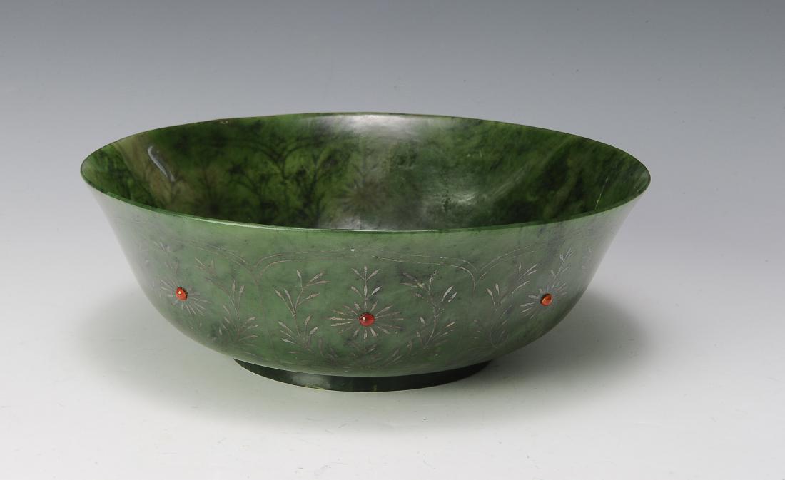 Chinese Green Jade Inlaid Bowl, 18-19th Century (1 of 6)
