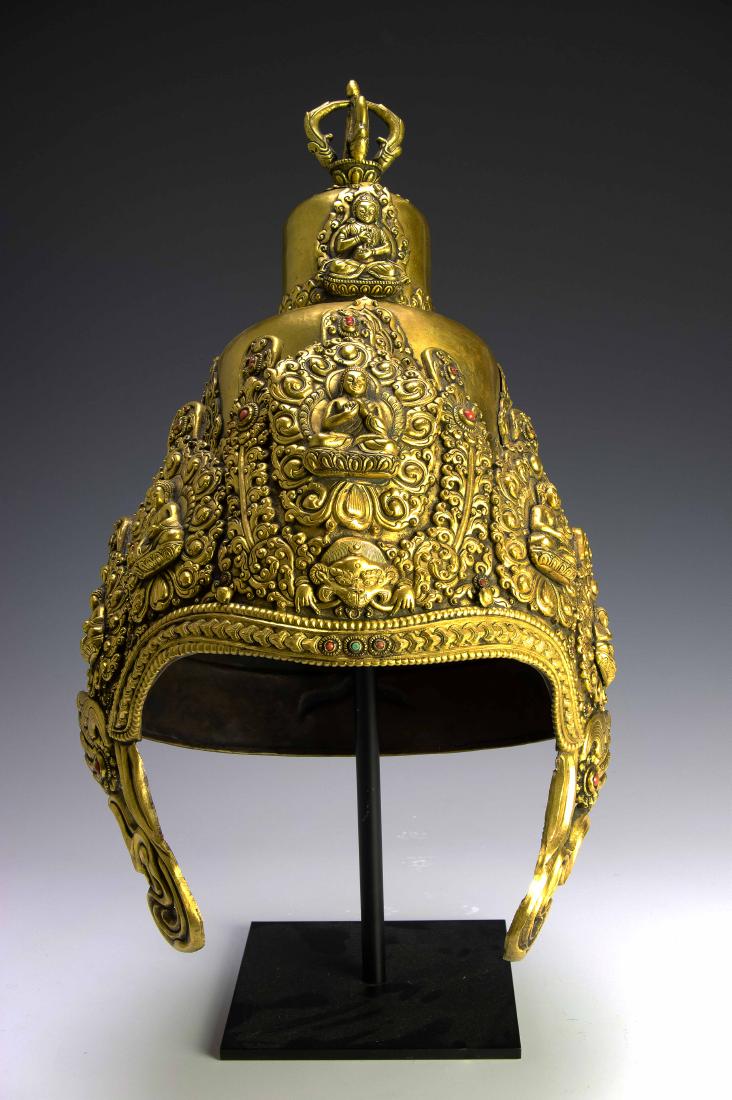 3-Tiered Tibetan Buddhist Headdress, 18th - 19th C (1 of 7)