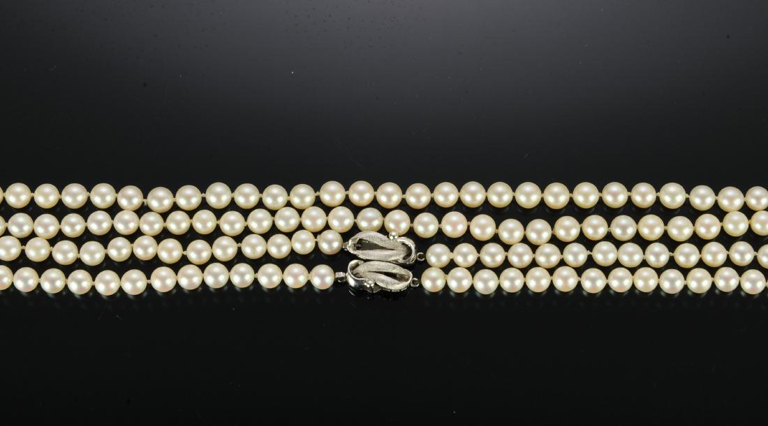 Double Strand Knotted Pearl Necklace 14K Clasp