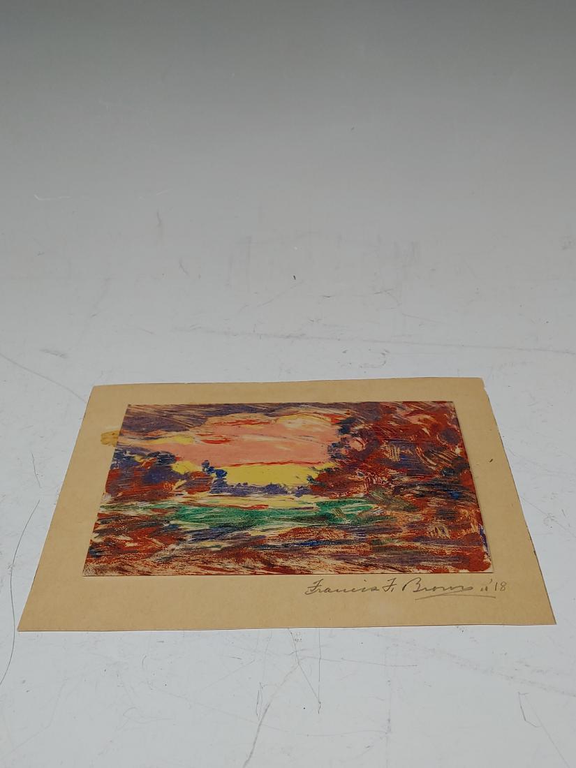 Francis Focer Brown Monoprint Landscape 1918: Francis Focer Brown (American, 1891â€“1971), March 2, 1918, monoprint on paper depicting a landscape. On verso the artist has labeled, 'March 2, 1918 Francis F. Brown Mitchell, Ind.' and signed i