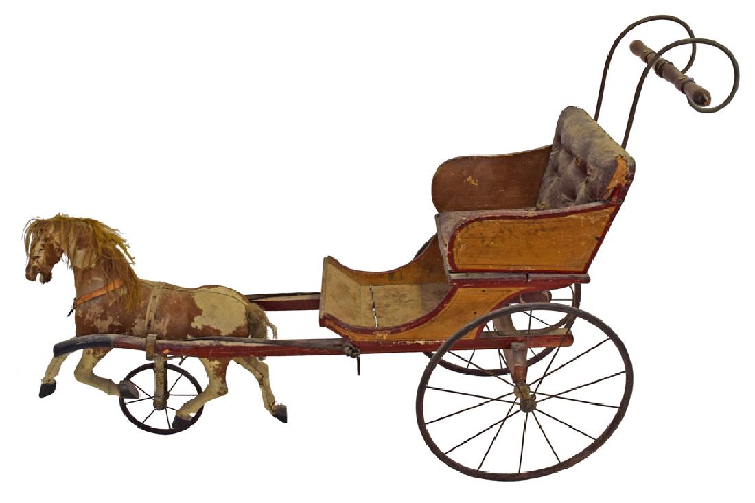 Early Child's Horse & Buggy Ride On Cart: Early child's horse & buggy ride on cart, dating from circa 1920. Marked 'Mulvihill' on bottom. It is likely Irish in origin. Complete and all original. Dimensions are: 60 inches long X 36 5/8 inches
