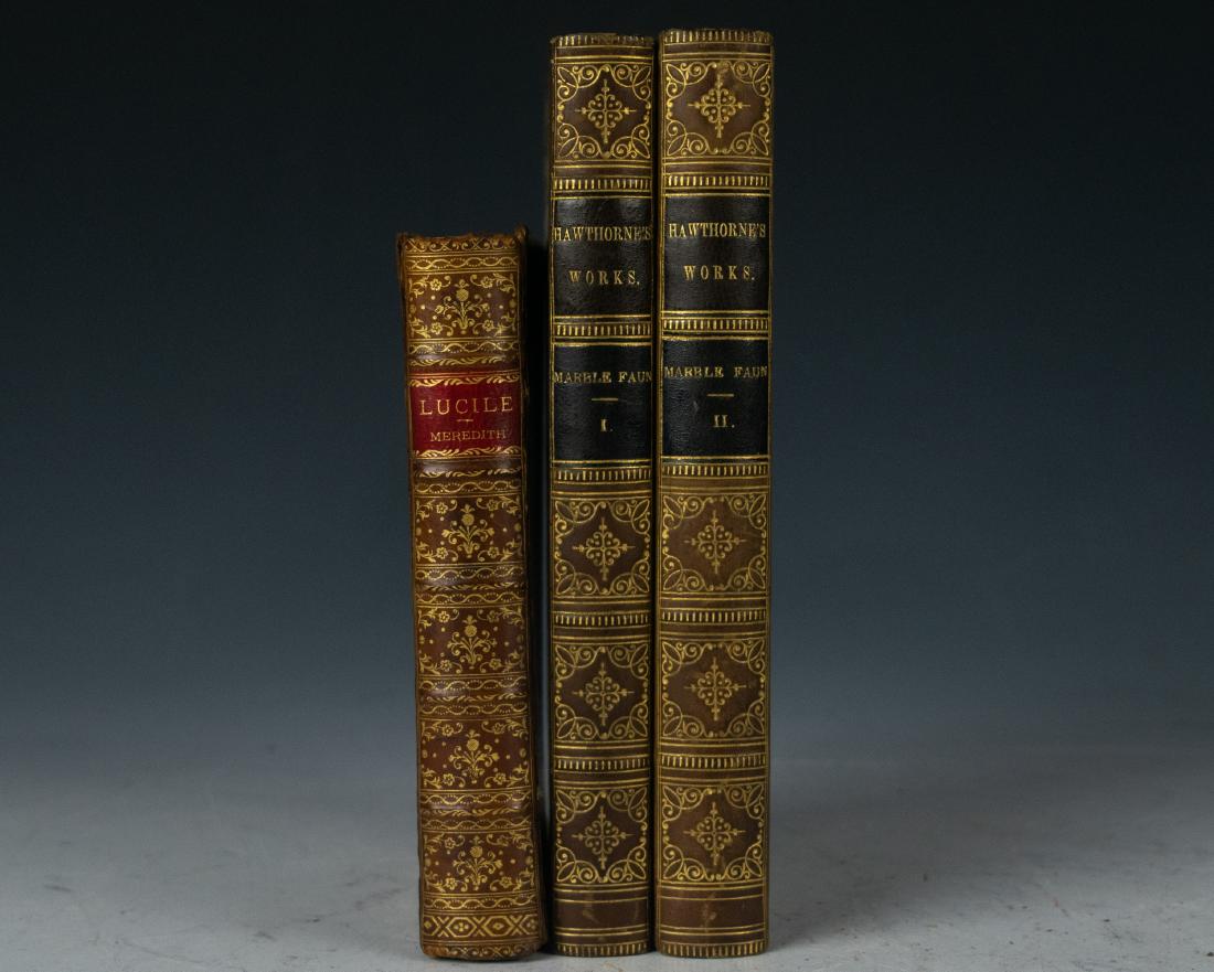 (3) Lucile by Meredith, Marble Faun by Hawthorne: Group of (3) books: Lucile, by Owen Meredith [Lord Robert Bulwer-Lytton], published by Houghton, Mifflin, & Company, Boston, 1881, 251 pages, handwritten inscription on inside cover page "E. C. Bingha