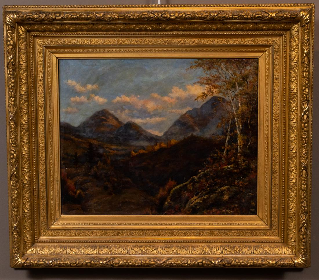 Hudson River School Painting Signed C. Ackerman: Hudson River School painting, oil on canvas, signed C. A. [Ackerman], mid 19th century, in ornate gilt frame. Stamped on verso is "Prepared by F. W. Devoe & Co. New York, Manufacturers [...] Artists' 