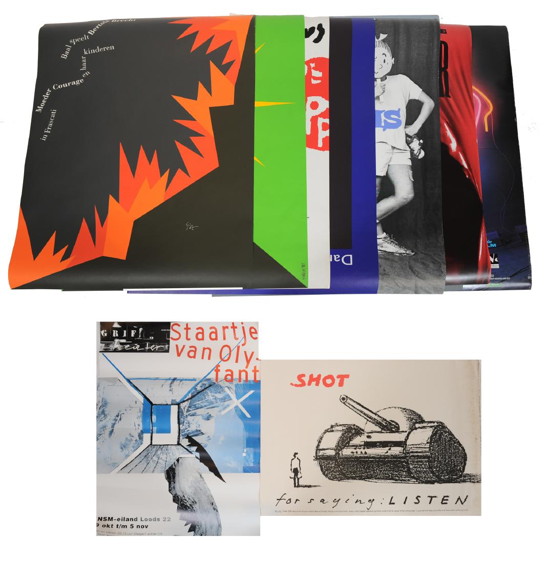 Graphic Art Hard Werken, Lies, Schroder, Beeke: Collection of Graphic Art posters from the 1980s by European graphic designers including: Hard Werken, Lies Ros (b. 1952), Rob Schroder (b. 1950), who are two-thirds of the collaborative group Wild Pl