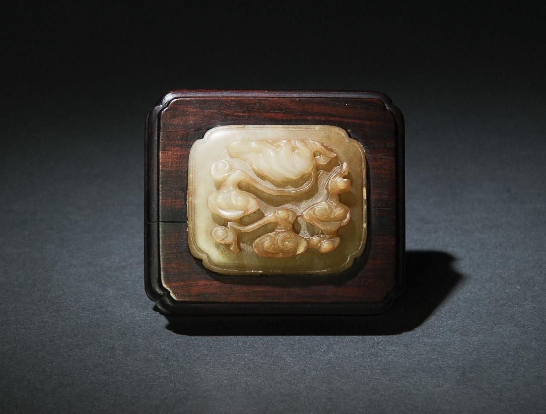 Old Wood Paperweight w/ 17-18th Century Jade (1 of 3)