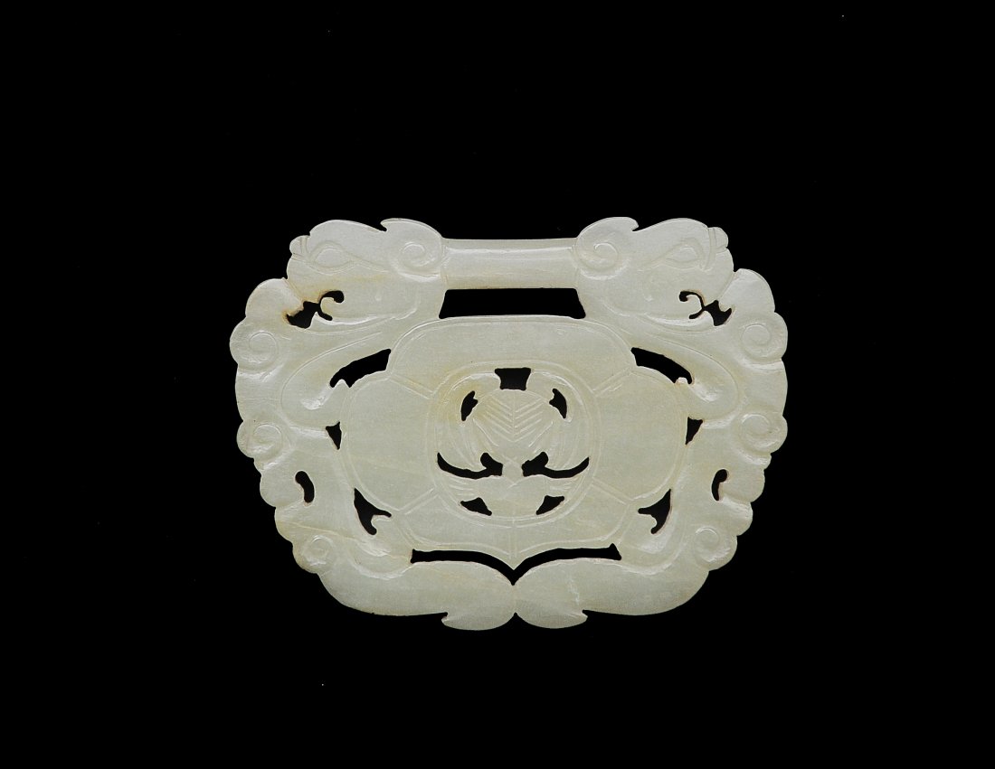 Chinese White Jade Carved Lock Plaque, 19th Century (1 of 1)