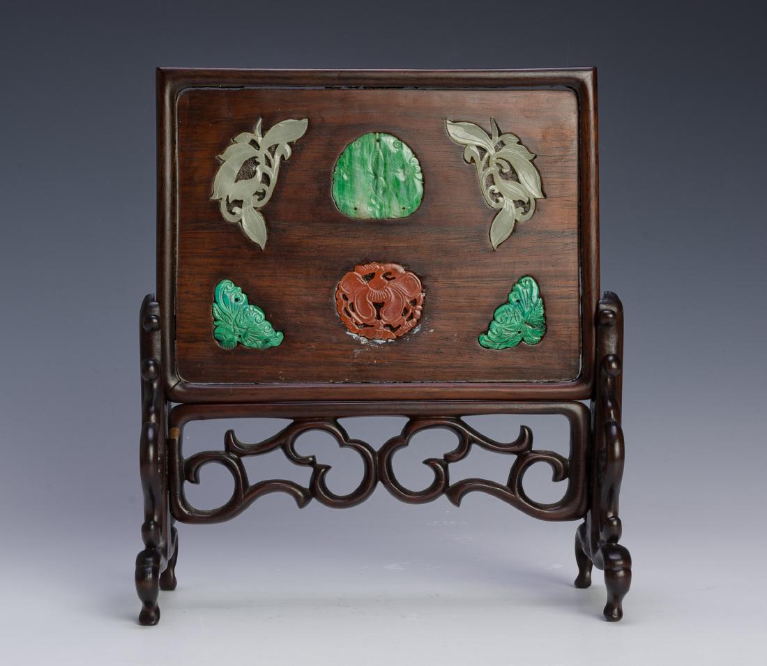 Hardwood Table Screen w/ 6 Carved Inserts (1 of 5)