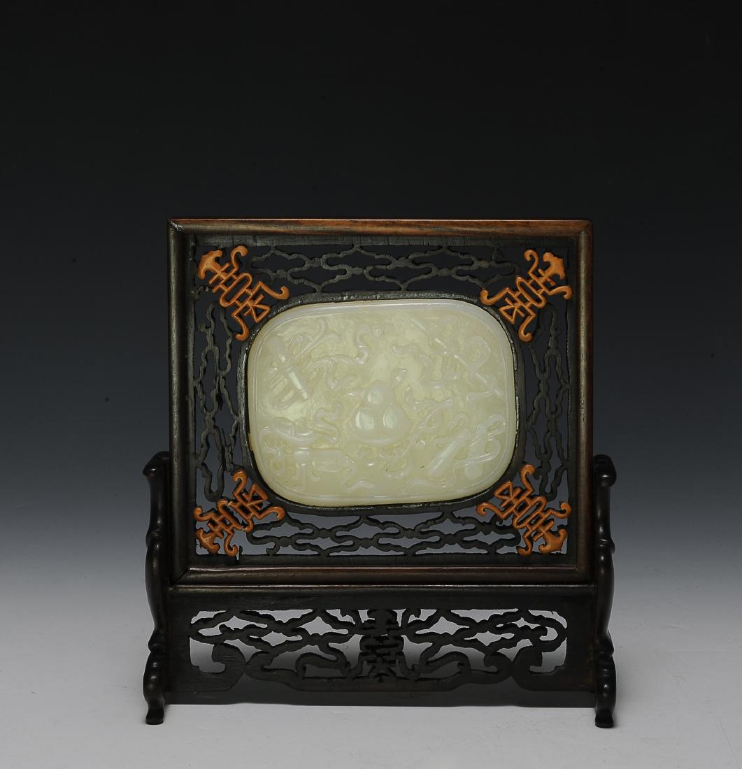 Carved White Jade Plaque in Frame 19th Century (1 of 7)
