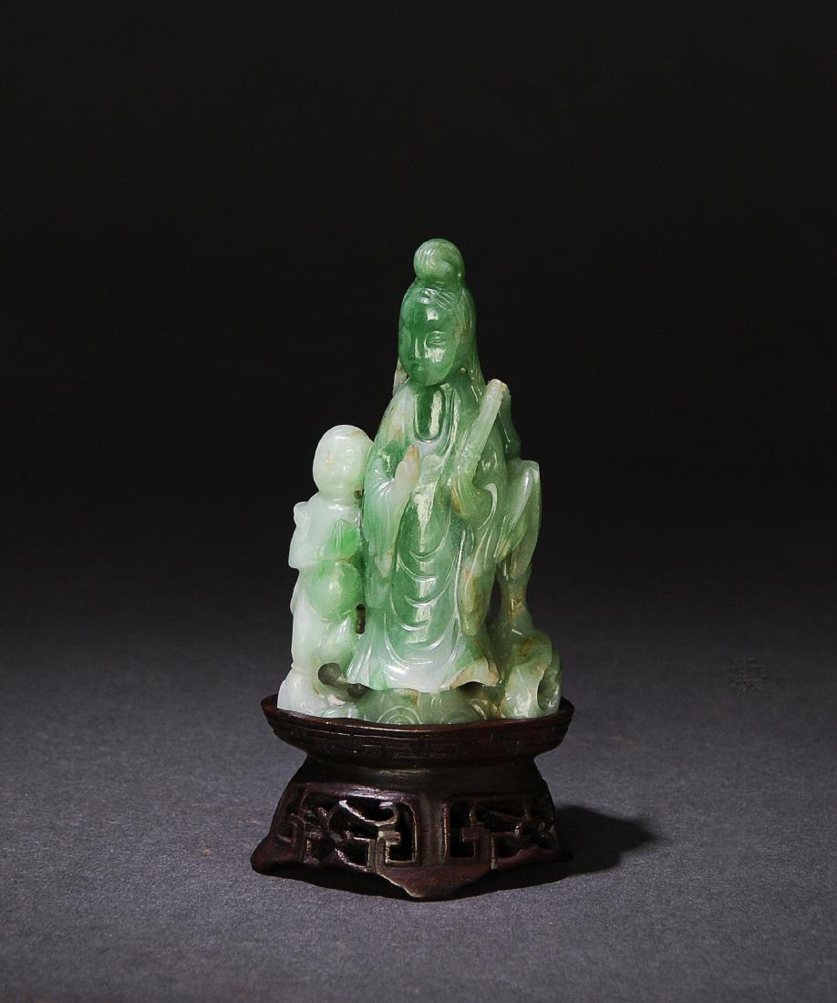 Jadeite Carved Guanyin w/ Wood Stand, 19th Century (1 of 6)