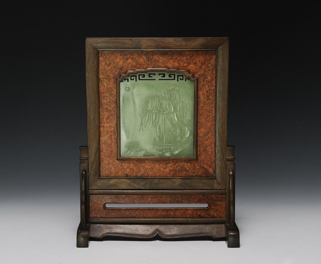 Hardwood Table Screen with Jade Plaque Insert (1 of 6)