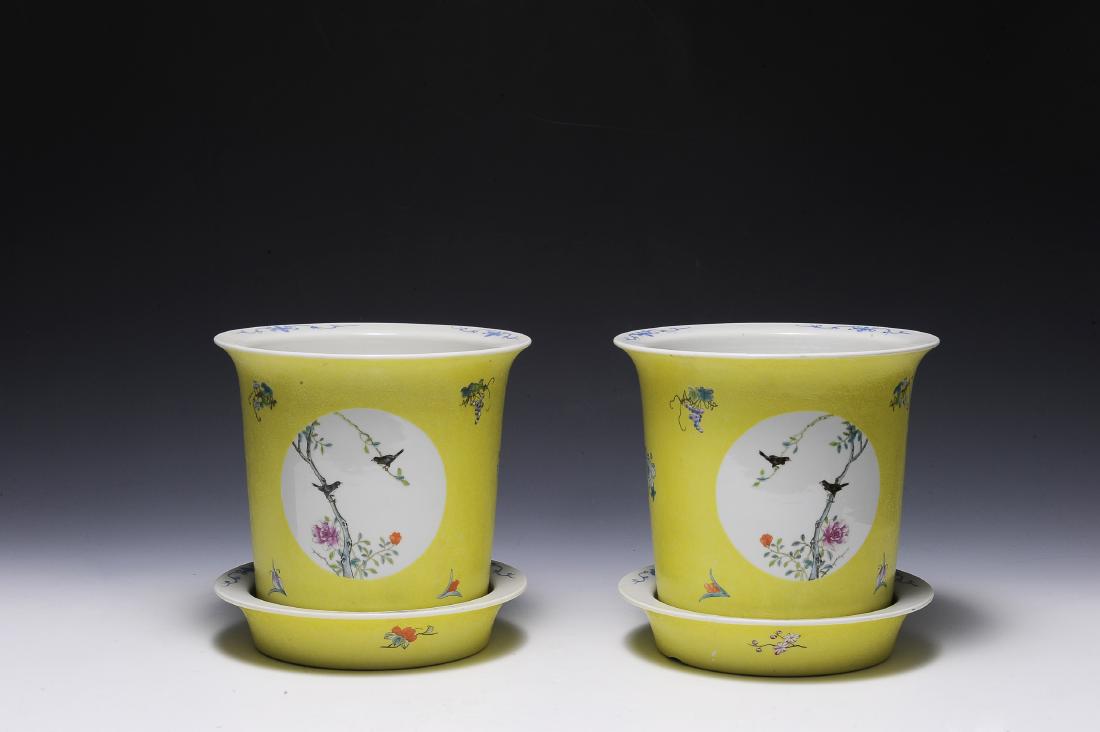 Pair Yellow Ground Planters with Trays, Republic (1 of 9)