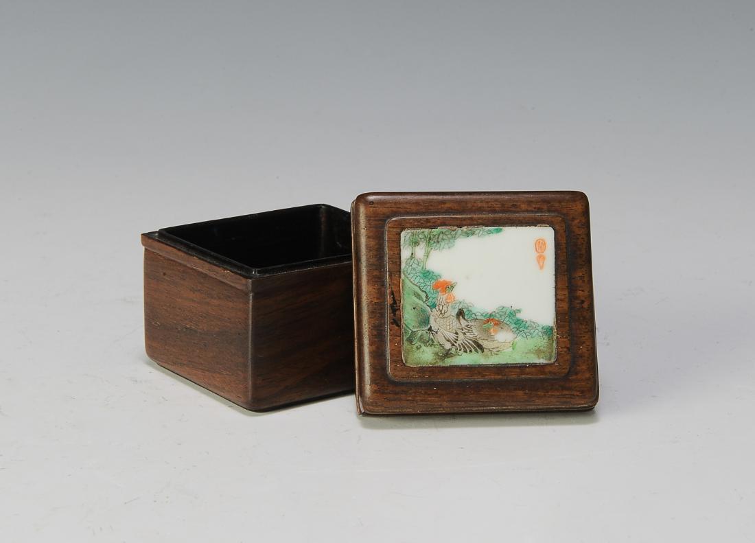 Chinese Zitan Box w/ Porcelain Plaque, 19th Century (1 of 7)