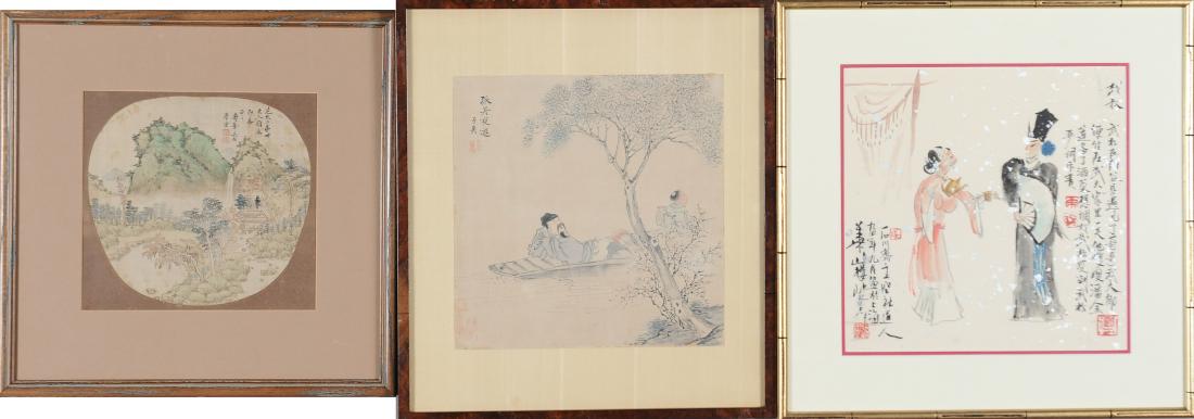 (3) Chinese Paintings, Fan, Late 19th-20th Century (1 of 8)