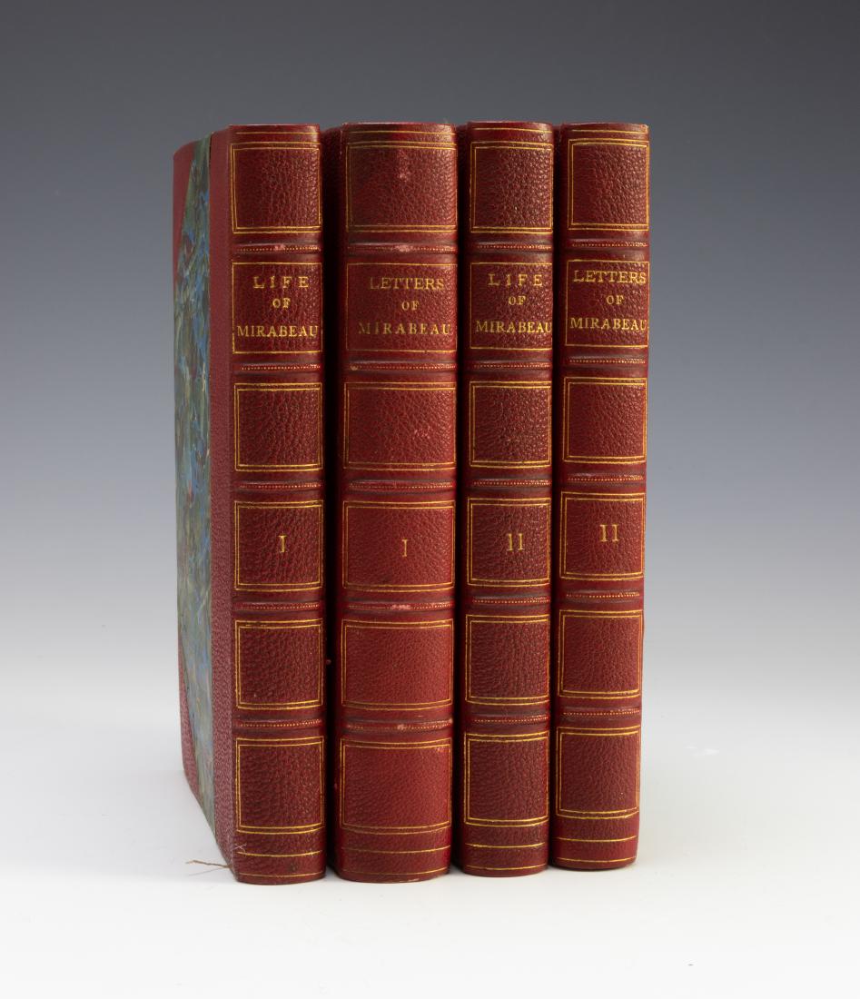 Mirabeau, A Life History Vol I-IV: Mirabeau: A Life-History in Four Books by John Stores Smith, published by Smith, Elder and Co, London, 1848, Vols. I-IV, 311 pages, 314 pages, 356 pages, 403 pages. Octavo in fine leather with marbled