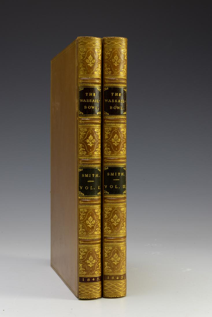 The Wassail-Bowl. In Two Volumes, Smith 1843: Book: The Wassail-Bowl, In Two Volumes, by Albert Smith, published by Richard Bentley, London, 1843, Vol. I & II, 252 pages and 249 pages. Fine leather octavo with gilt top edge. Dimensions are: 7 7/8