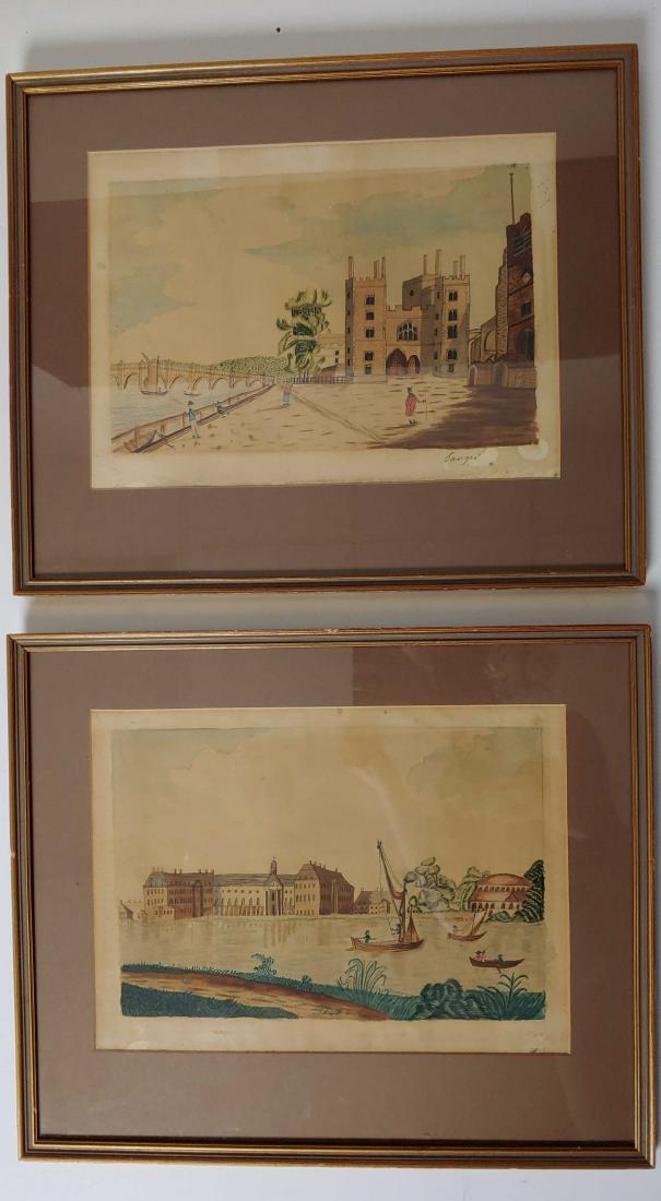 (2) Elizabeth Sanger Watercolor Paintings: (2) Elizabeth Sanger Watercolor Paintings: 1809, watercolor on paper one depicting, Lambeth Palace and one depicting Ranelagh in Dublin, Ireland. Each signed on the face and one dated 1809. Elizabeth 
