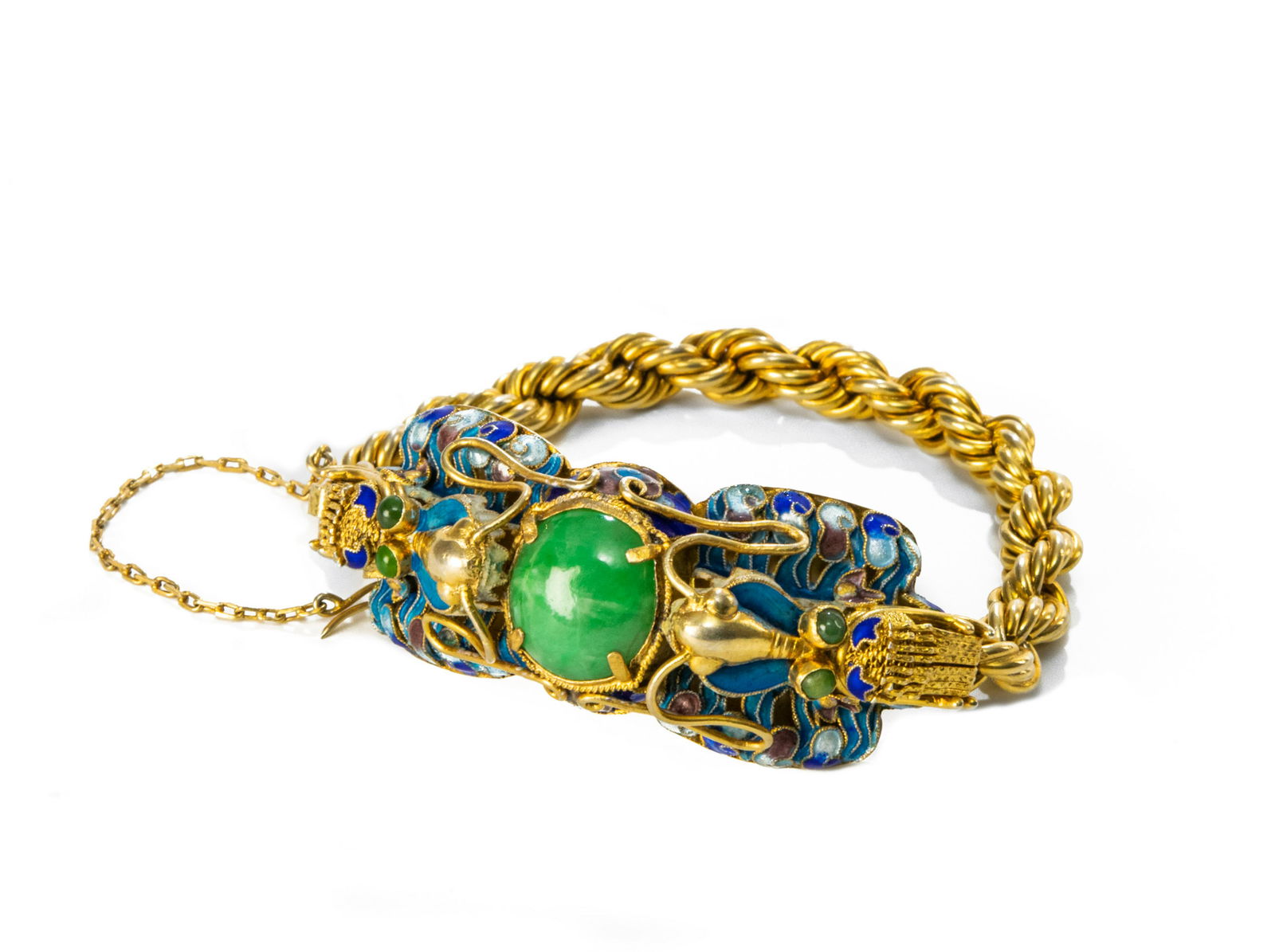 Silver Chinese Bracelet with Cloisonne Dragon Heads (1 of 5)