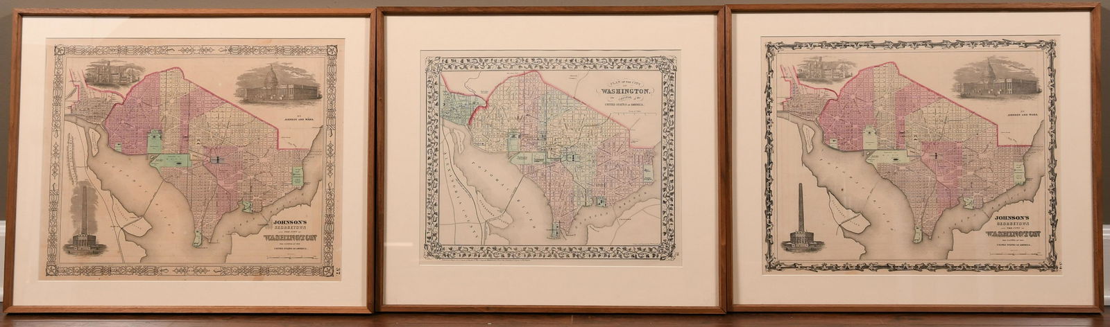 (3) Maps of Civil War Washington DC Inc. Johnson's: Group of (3) maps of Civil War-era Washington, DC: a) 1863 Johnsonâ€™s Georgetown And The City Of Washington The Capital Of The United States Of America. Johnson and Ward, (nd). From an edition o