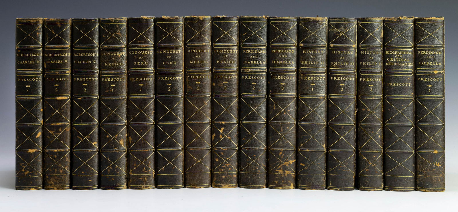 Ed. Deluxe Complete Works Wm.H Prescott 15 Vols.: Set of books: Edition Deluxe of the Complete Works William H Prescott, edited by John Foster Kirk, No 68 of 250 printed copies, published by J. B. Lippincott, Philadelphia, 1874, 15 Volume set [Includ