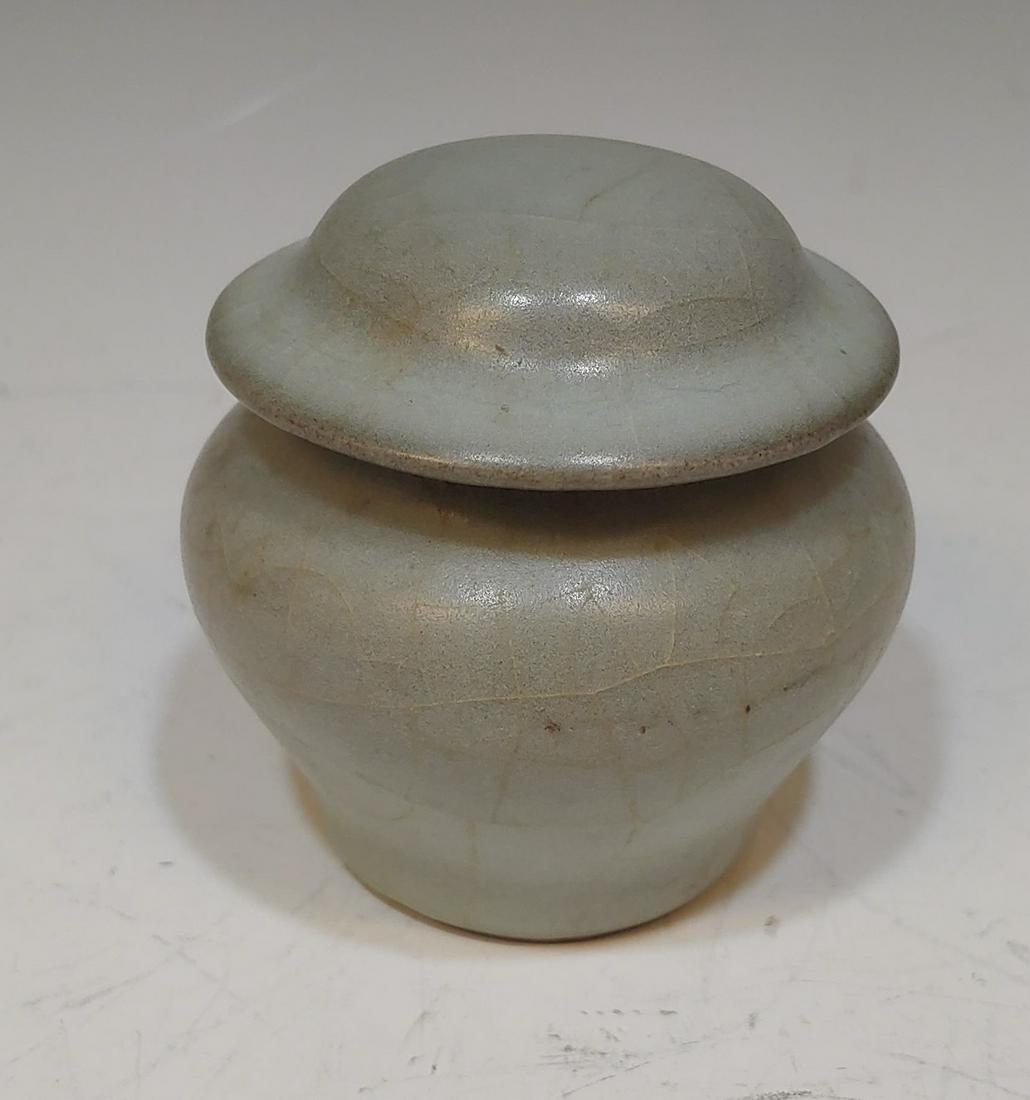 Chinese Sung Ceramic Lidded Jar: Chinese Sung ceramic lidded jar: blue lidded ceramic jarlet. The Ca Mau shipwreck was discovered by fishermen in 1998. The ship was likely to have sunk in 1725 en route from Canton to Indonesia. About