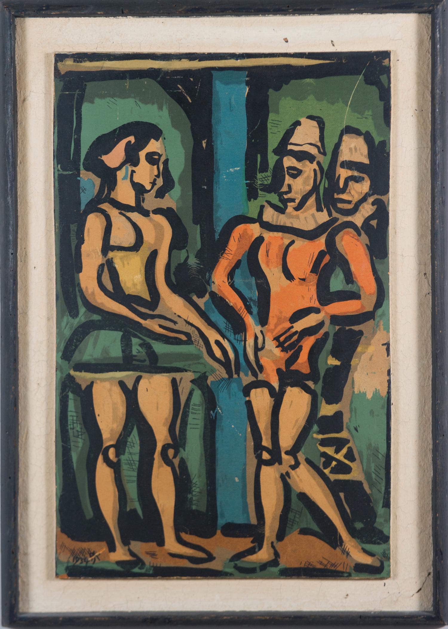 Georges Rouault Lithograph Parade France 1934: Georges Rouault lithograph parade France 1934: lithograph by George Rouault (French, 1871-1958) of the frontispiece from Cirque de l'Etoile filante, 1934. This lithograph was exhibited, framed, and so