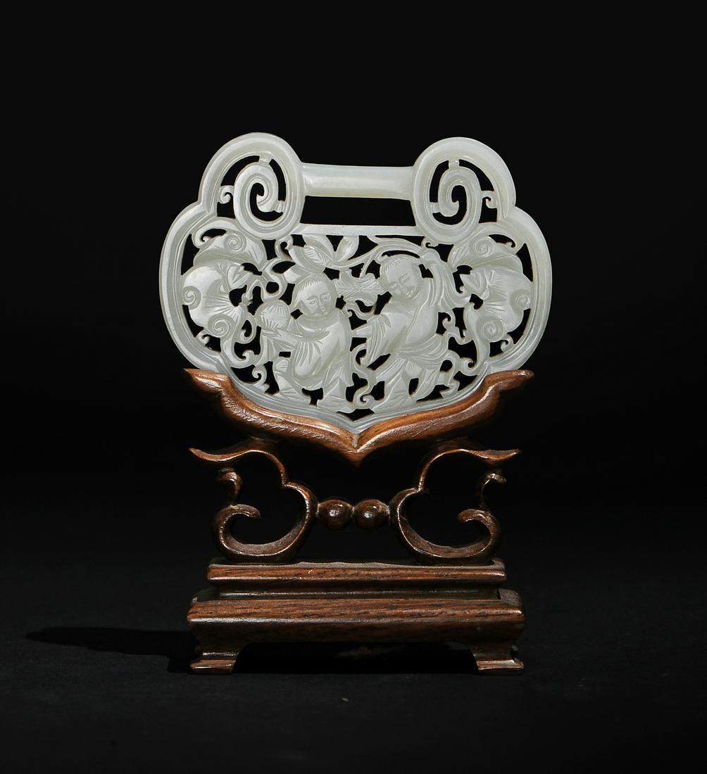 Chinese White Jade Carved Plaque, 18-19th Century (1 of 2)