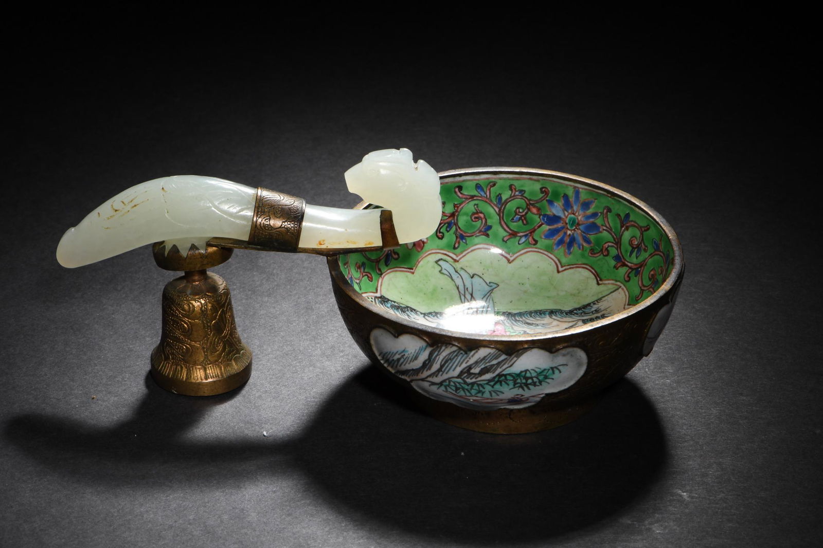 Republic Period Enamel Bowl with 19th Century Jade (1 of 4)