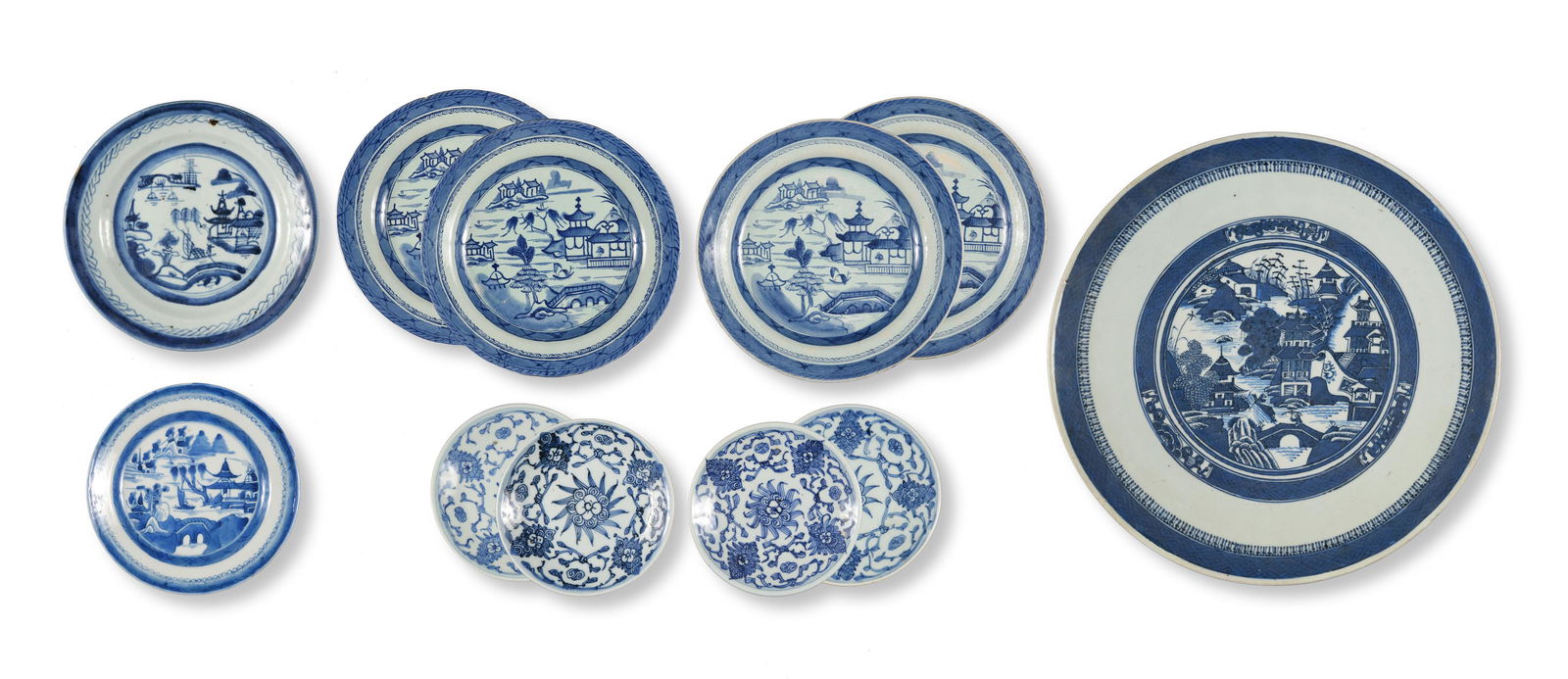 (11) Canton Export Blue & White Plates, 19th Century (1 of 20)