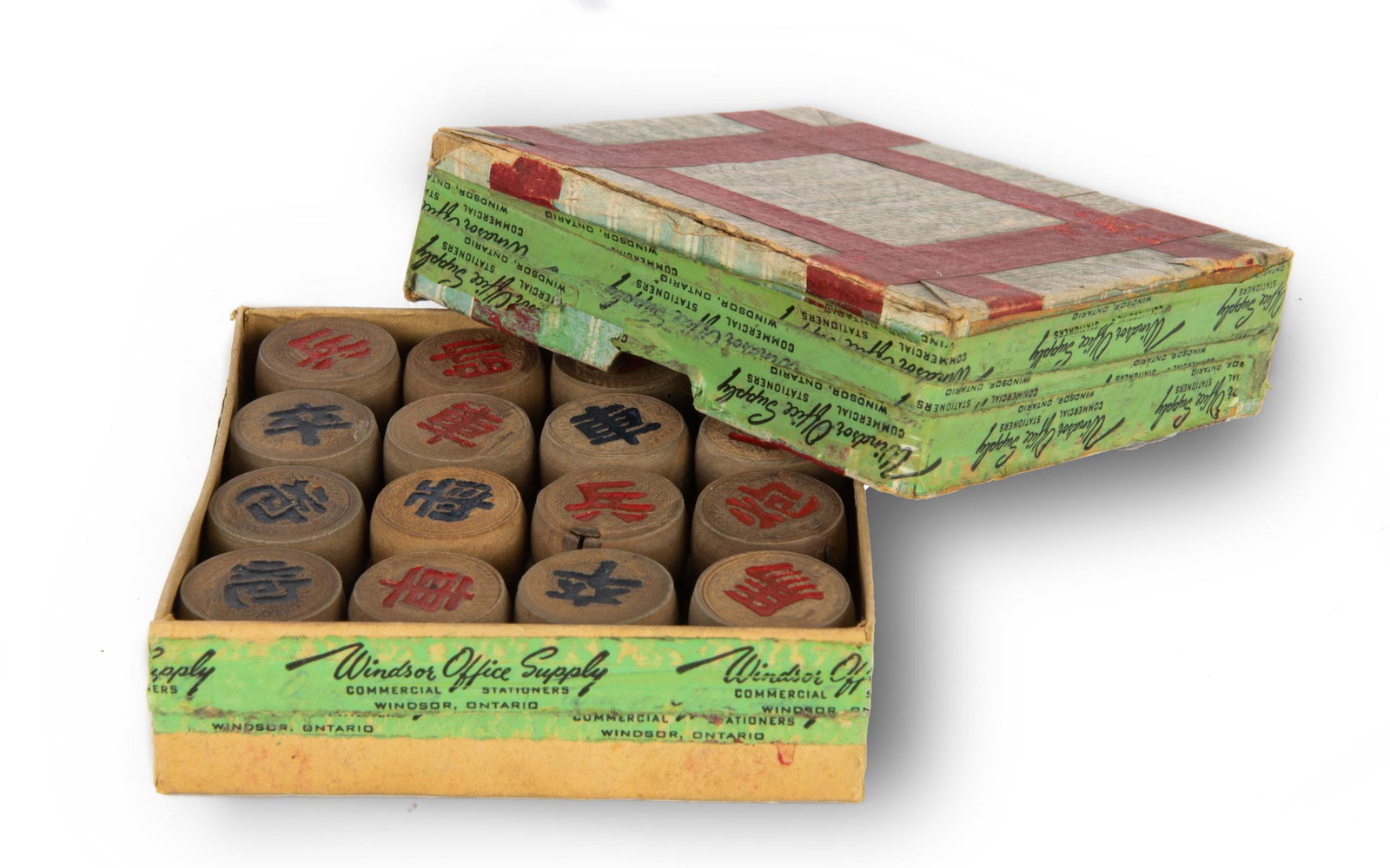 Set of Tanxiangmu Chinese Chess Markers, Republic: A set of 24 Tanxiang wood Chinese chess markers, dating from the Republic period. Dimensions are: each measures 1/2 inches tall X 7/8 inches wide. All measurements are approximate. Condition: Overall 