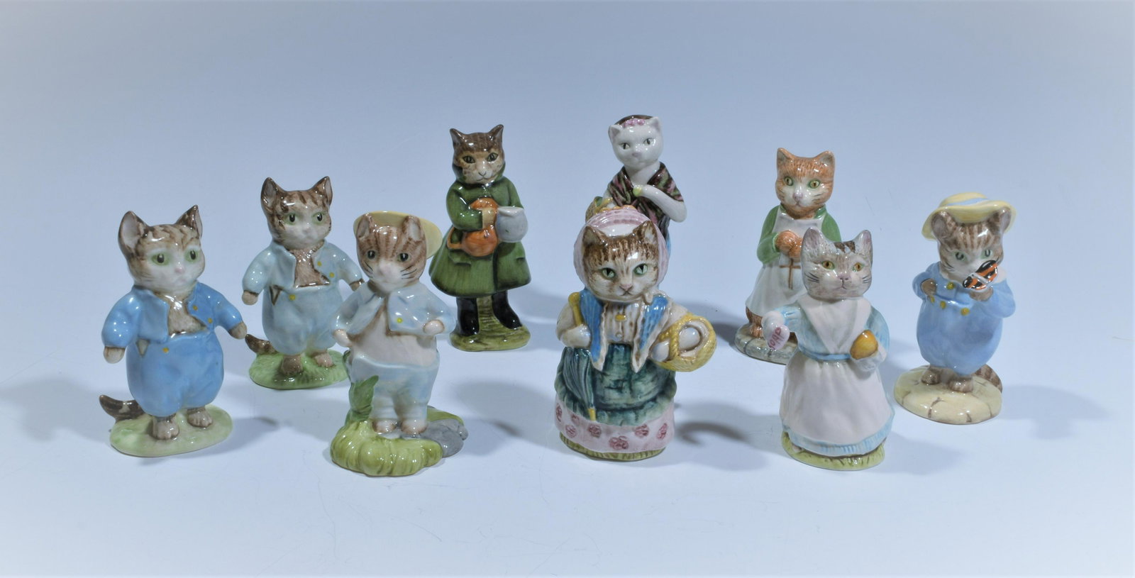 (9) Beatrix Potter Beswick Figures Inc. Tom Kitten: (9) Beatrix Potter Beswick Figures Including Tom Kitten, All figurines contain names and copyright markings from Beswick England. All individual named figures with no duplicates. Character names are: 