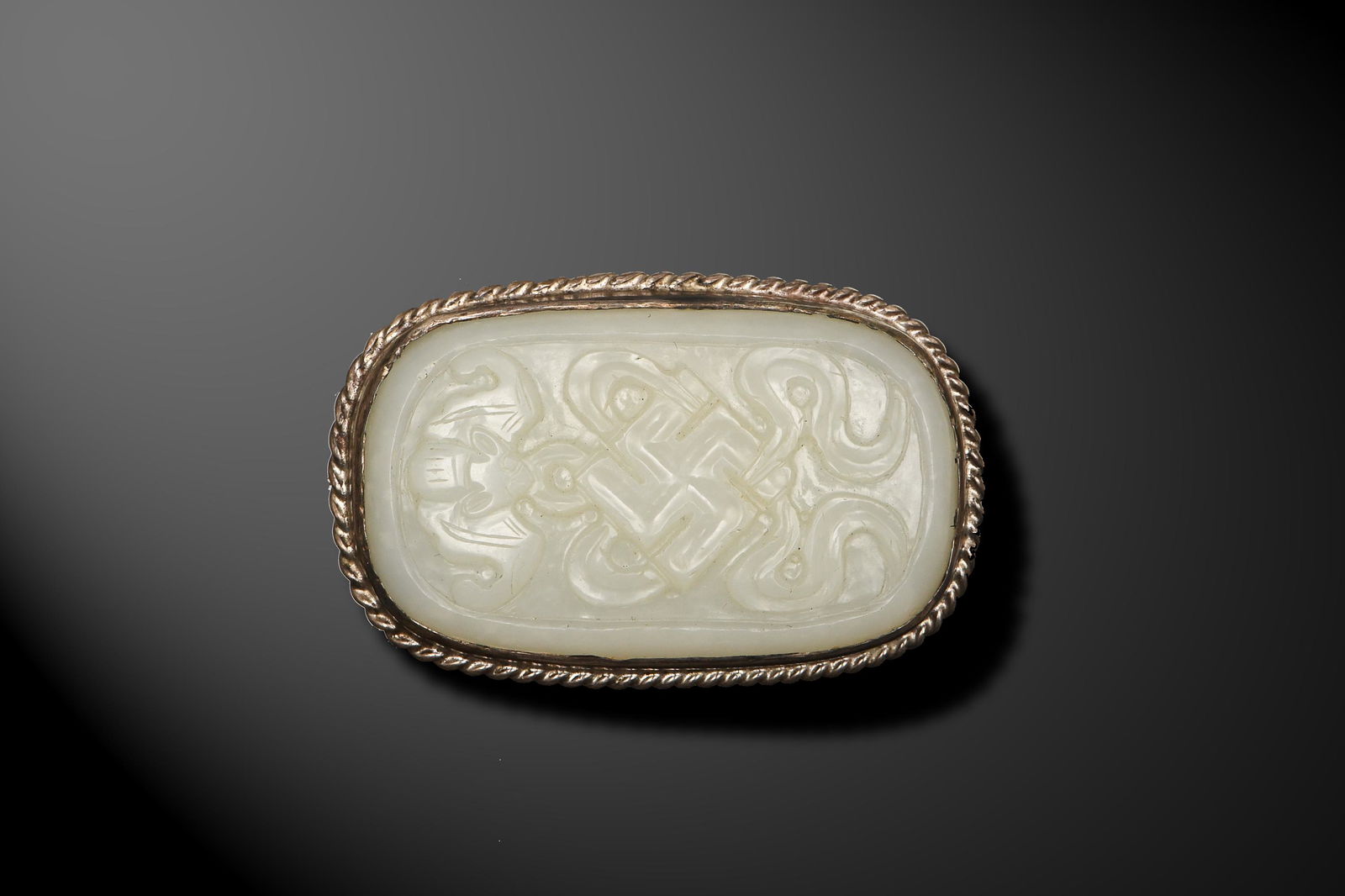 Chinese White Jade Plaque in Brooch, 18th Century (1 of 5)