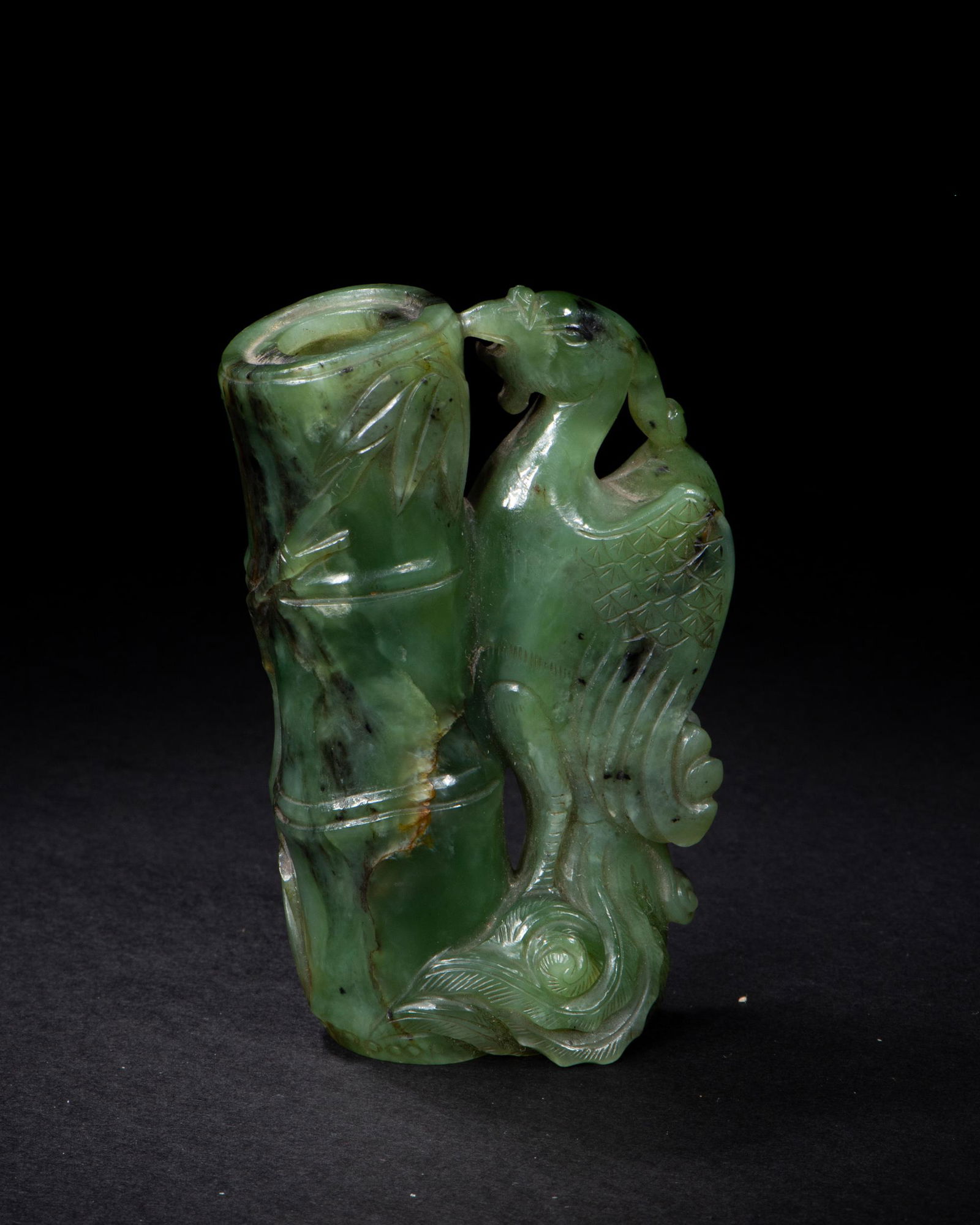 Chinese Spinach Jade Brush Holder Form, 18th Century (1 of 6)