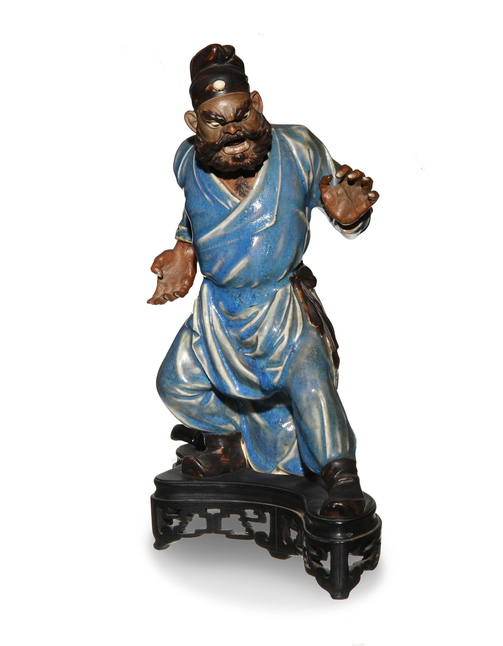 Shiwan Zhongkui Statue with Wood Stand, 19th Century (1 of 11)
