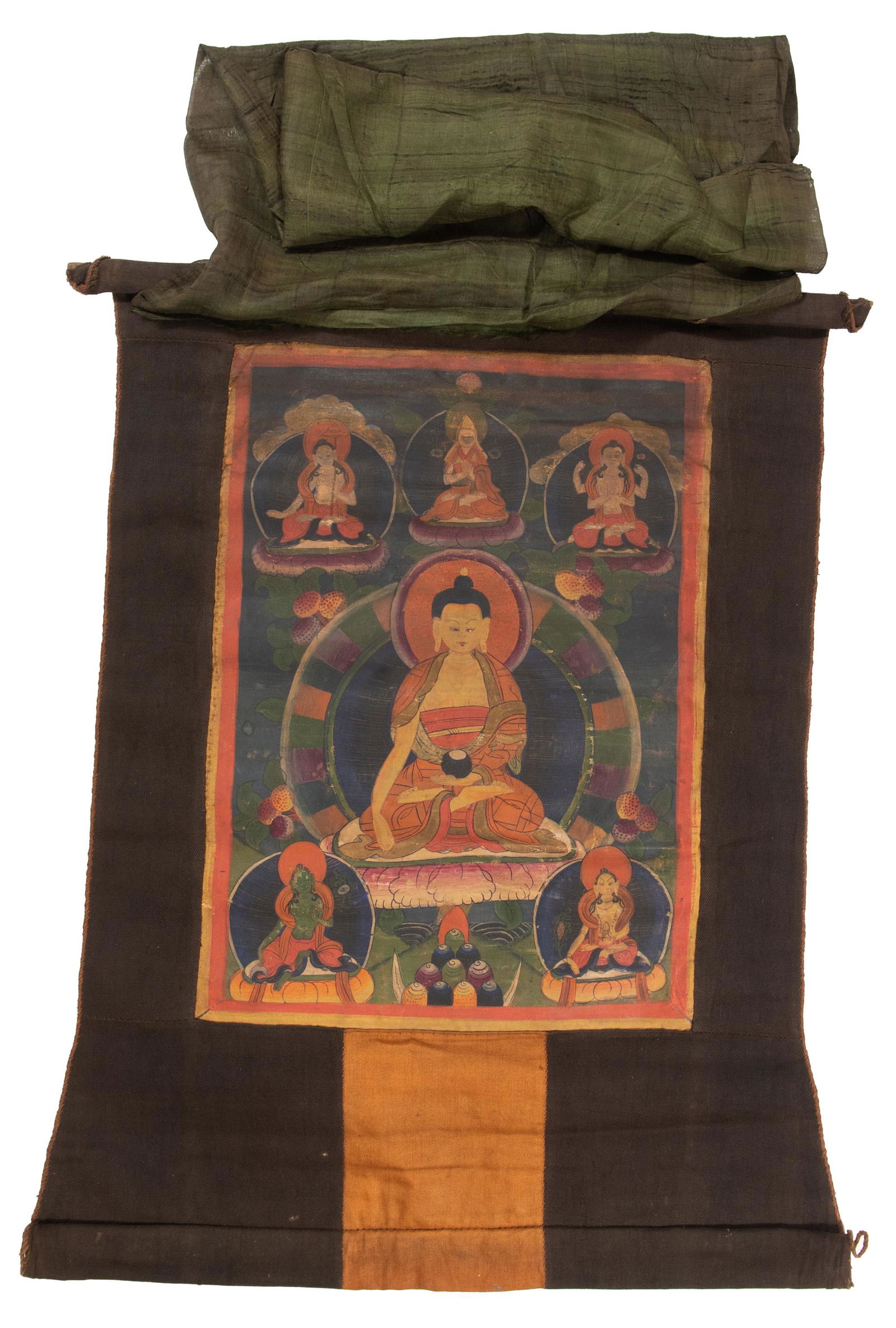 Thangka with Seated Buddha & Attendants (1 of 6)