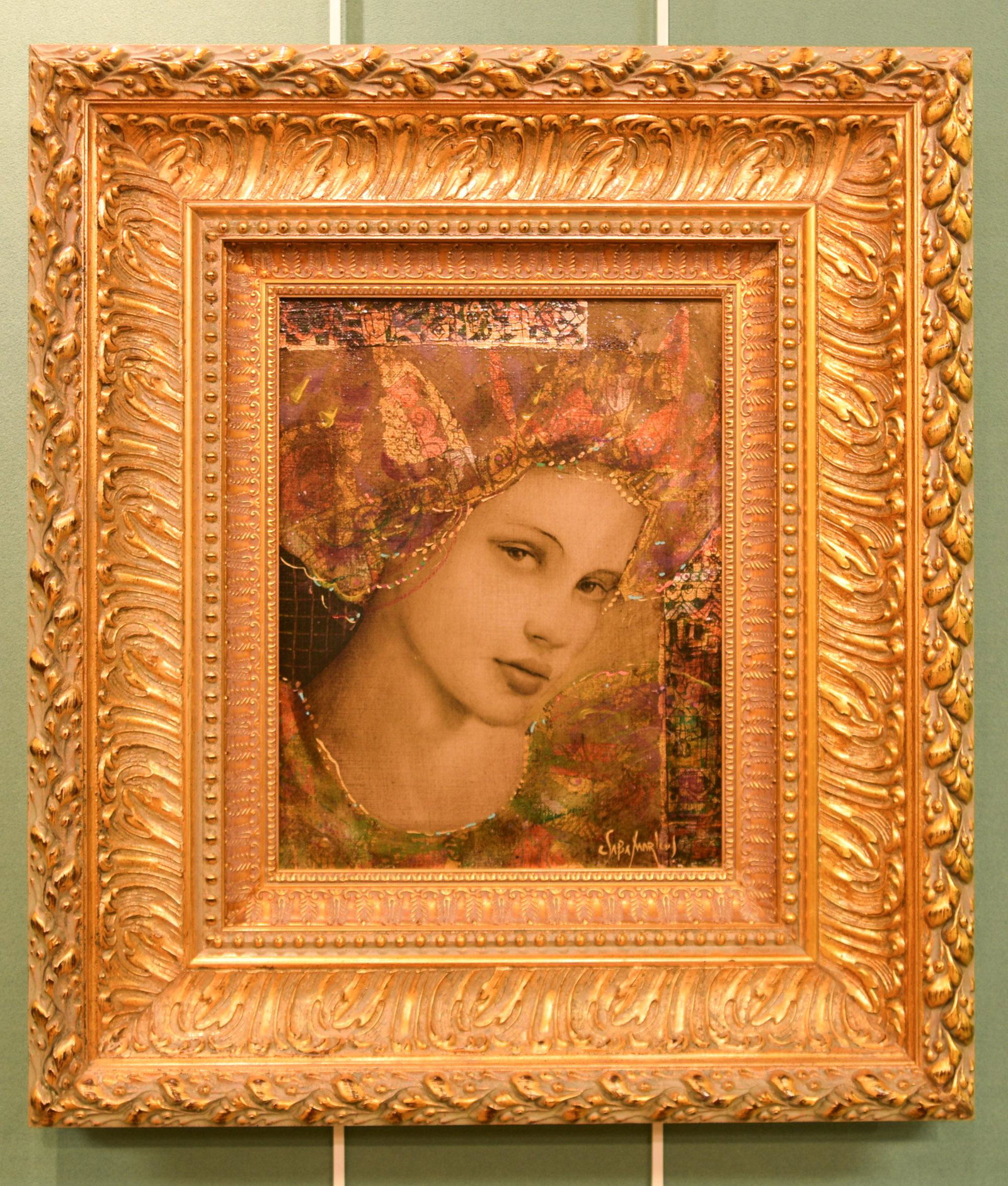 Csaba Markus, Original Oil 'Madya': Csaba Markus (Hungrarian-American, b. 1953) oil on canvas. It depicts a close up of a female, and is signed in the lower right corner. The verso features a drawing, inscription, signature, title, and 