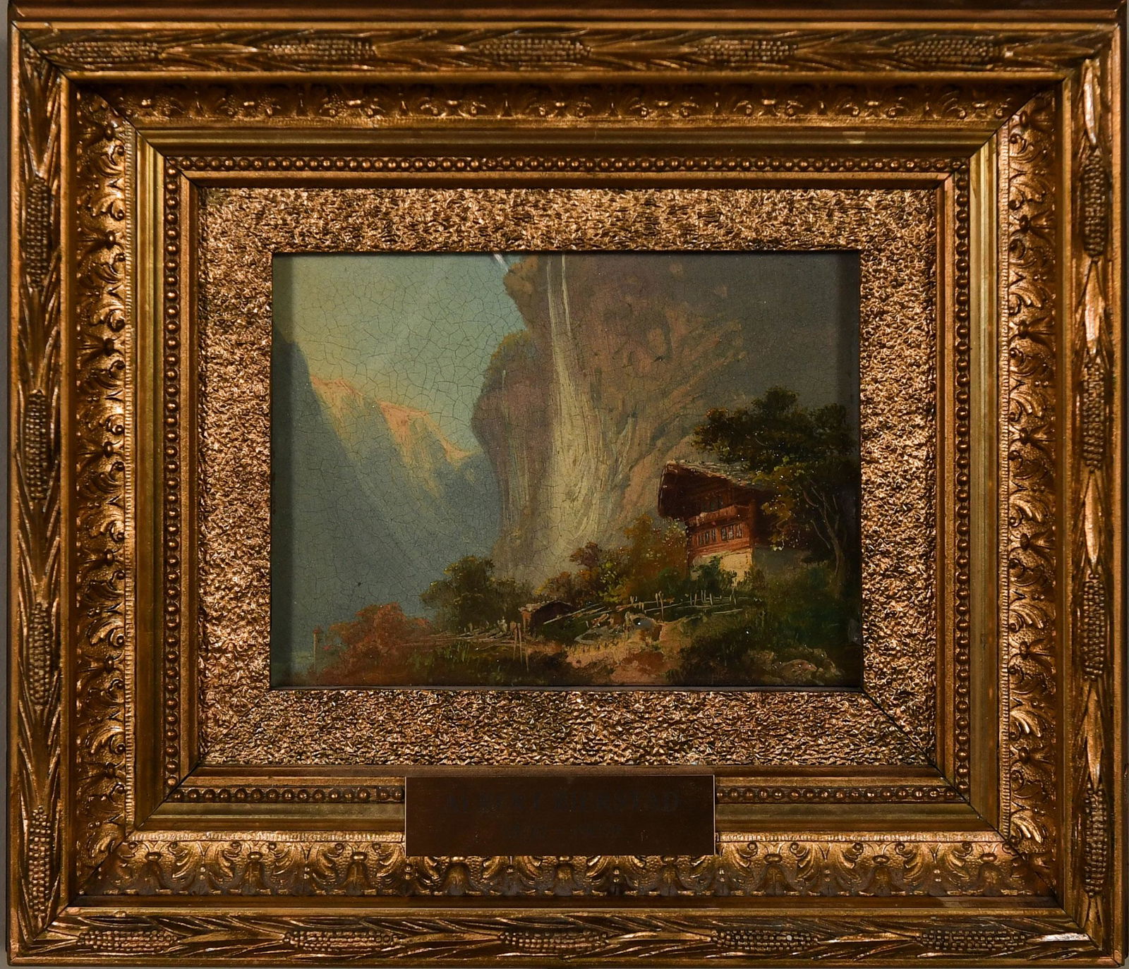Attributed to Albert Bierstadt, Le Staubbach: Attributed to Albert Bierstadt (German-American, 19th century) oil on artist board, 1858. It depicts a landscape scene with Le Staubbach waterfall. The verso contains the title, date, signature, '5' a