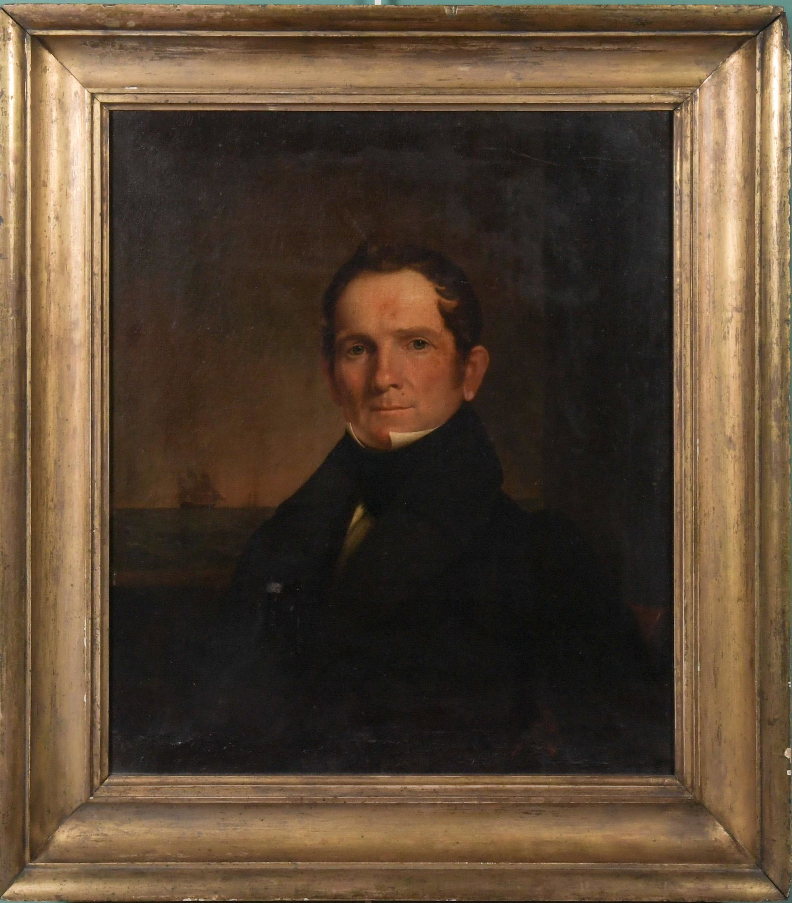 Manner of Jacob Eichholtz, Untitled: Portrait, manner of Jacob Eichholtz (American, 19th Century) oil on canvas. Well executed early - mid 19th century portrait of an unidentified sailing ship's captain. Dimensions: sight size-26 1/4 inc