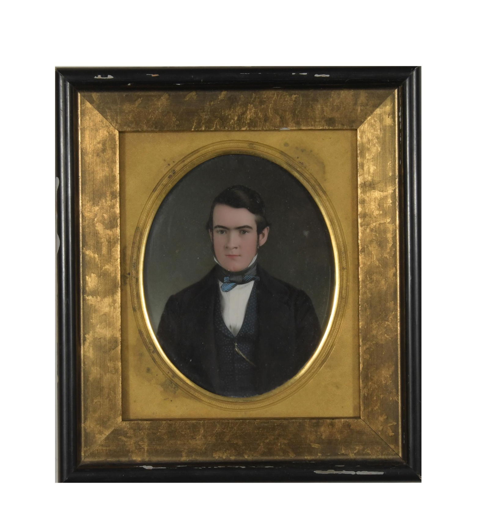 American Portrait Miniature by John Henry Brown: John Henry Brown (American, 1818-1891) oil on board. A miniature portrait of a man signed and dated 1851 J. H. Brown, Copy. Either a copy in his hand or painted from a photograph by Brown as he was kn