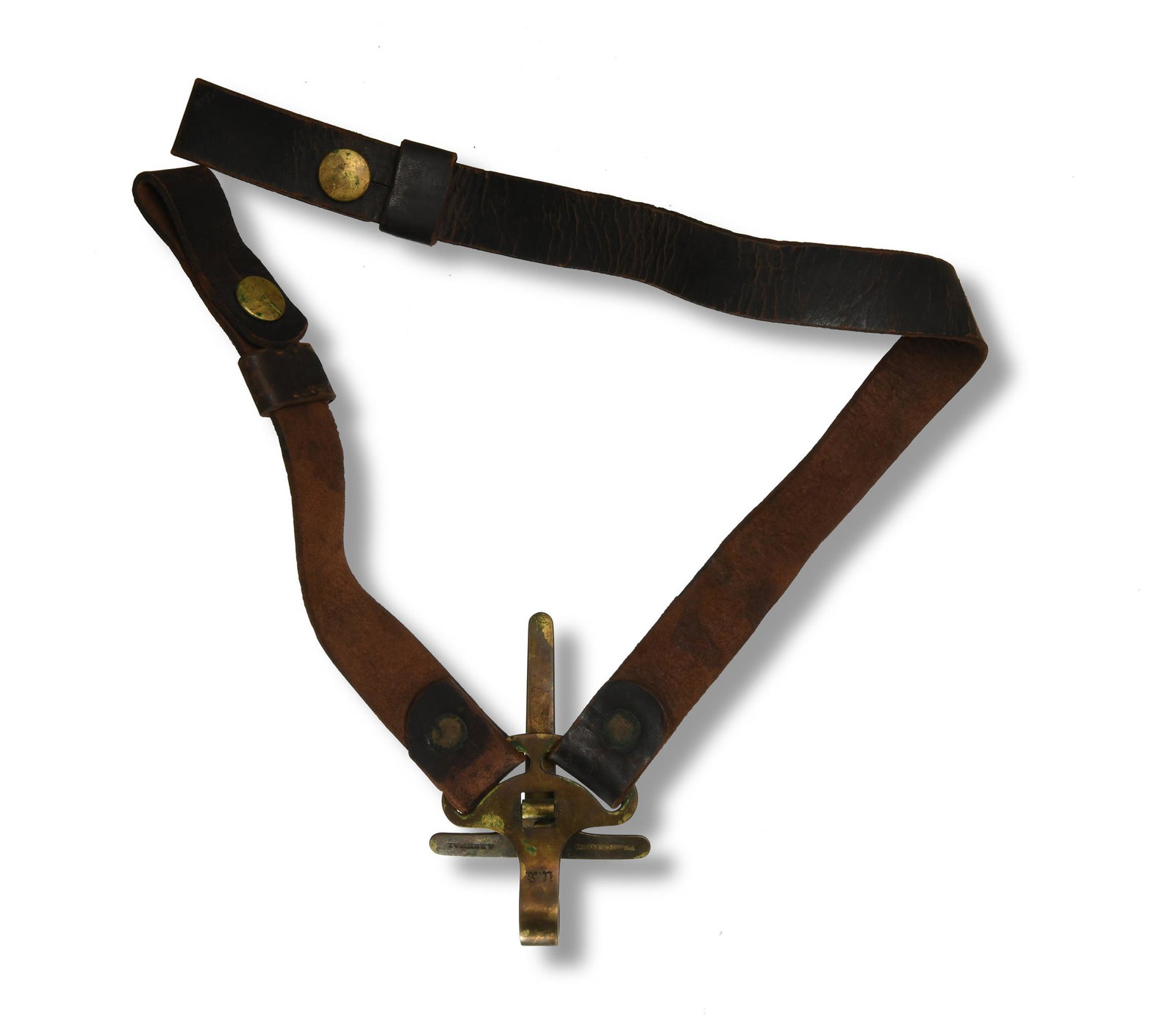 Frankford Arsenal, Stuart Model Saber Hanger: Frankford Arsenal (American, founded 1816) leather and brass, American Indian Wars. Designed by JEB Stuart, marked 'Frankford Arsenal' and 'U.S.' on the handle; the leather is marked 'D. Laidley, Sub 