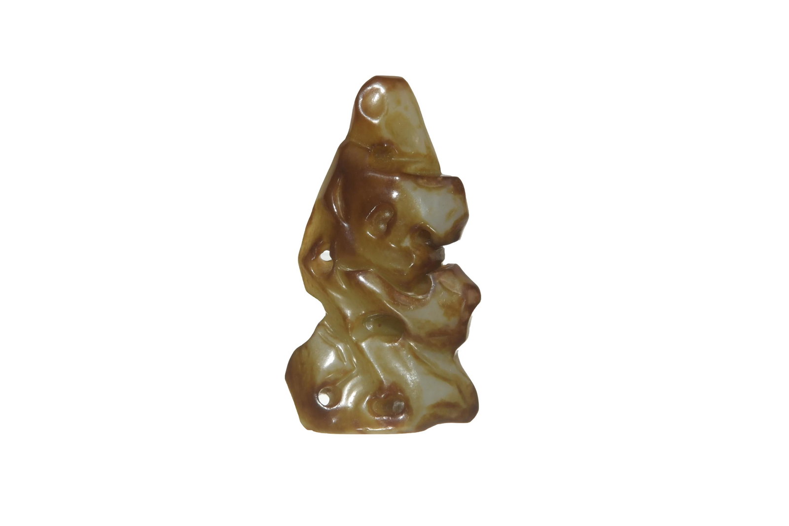 Chinese Jade Taihu-Form Toggle, Ming: A Chinese carved jade taihu-form toggle dating from the Ming dynasty. Dimensions: 3 1/2 inches tall X 1 3/4 inches wide; 8.9 cm tall X 4.4 cm wide. All measurements are approximate. Condition: It is i